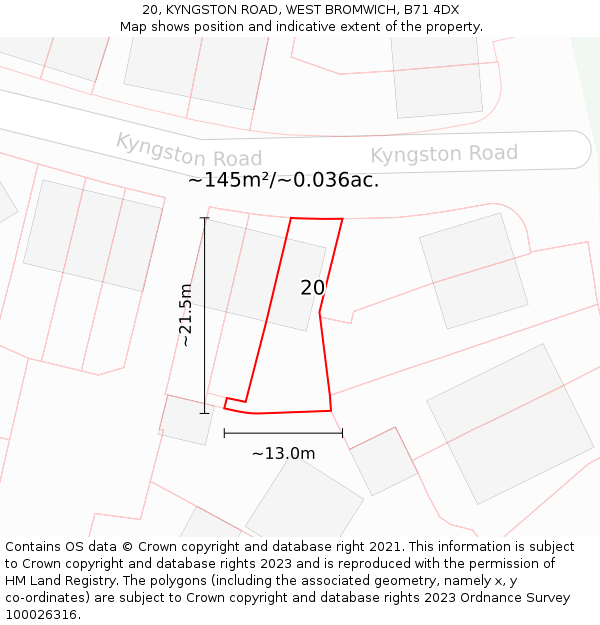 20, KYNGSTON ROAD, WEST BROMWICH, B71 4DX: Plot and title map