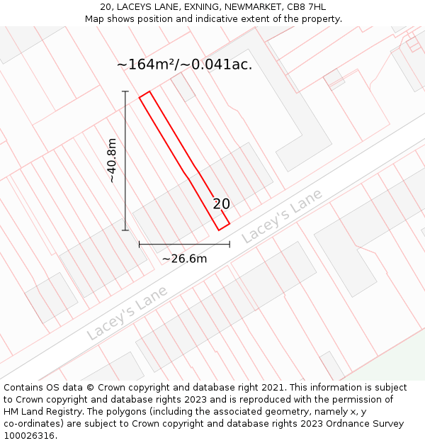 20, LACEYS LANE, EXNING, NEWMARKET, CB8 7HL: Plot and title map