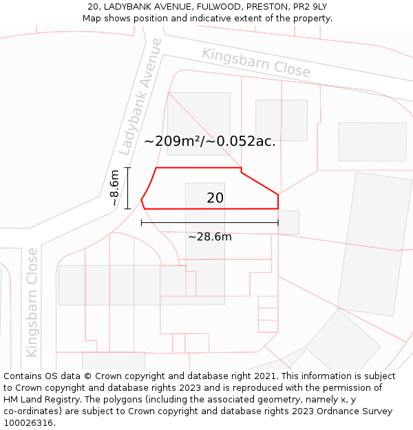 20, LADYBANK AVENUE, FULWOOD, PRESTON, PR2 9LY: Plot and title map