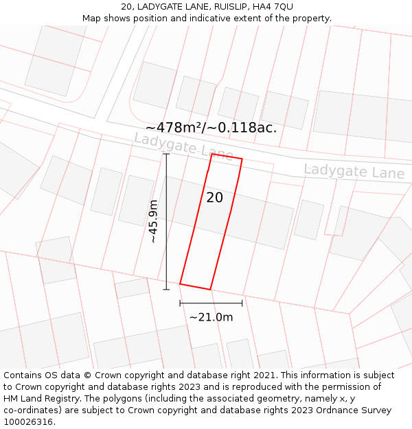 20, LADYGATE LANE, RUISLIP, HA4 7QU: Plot and title map