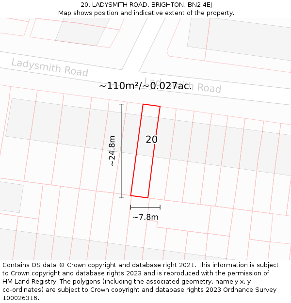 20, LADYSMITH ROAD, BRIGHTON, BN2 4EJ: Plot and title map