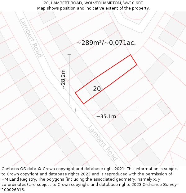 20, LAMBERT ROAD, WOLVERHAMPTON, WV10 9RF: Plot and title map
