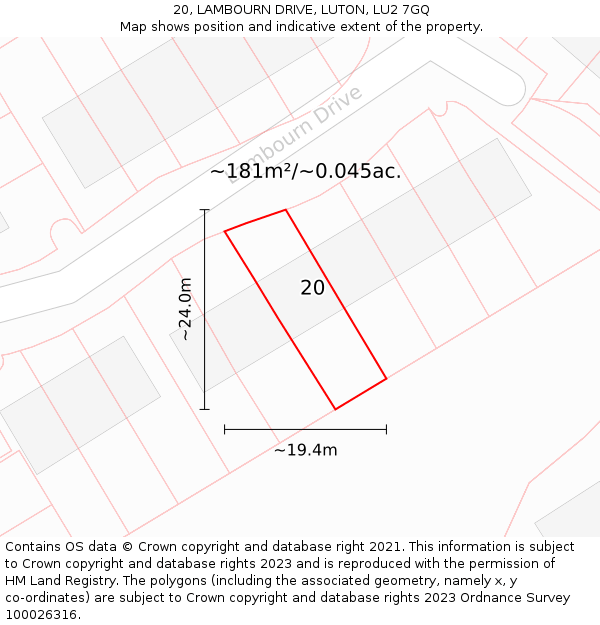 20, LAMBOURN DRIVE, LUTON, LU2 7GQ: Plot and title map