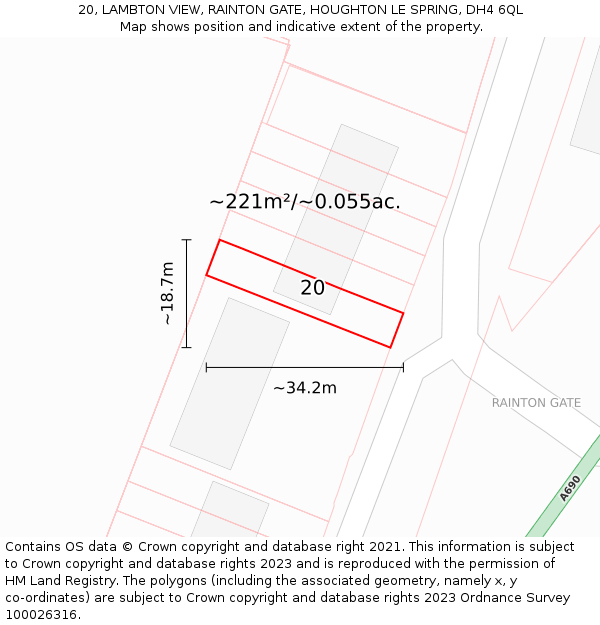 20, LAMBTON VIEW, RAINTON GATE, HOUGHTON LE SPRING, DH4 6QL: Plot and title map
