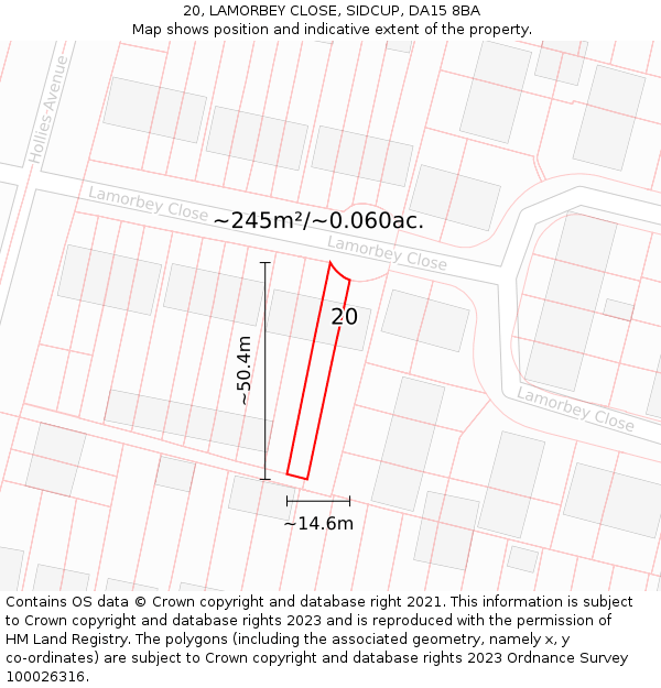 20, LAMORBEY CLOSE, SIDCUP, DA15 8BA: Plot and title map