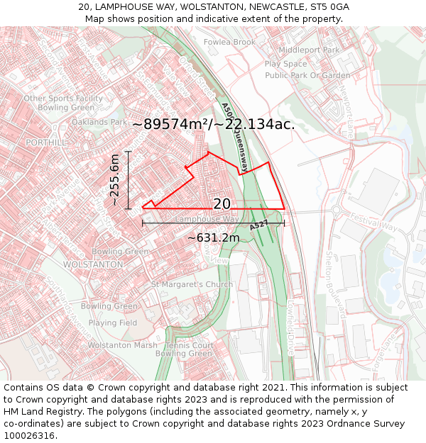 20, LAMPHOUSE WAY, WOLSTANTON, NEWCASTLE, ST5 0GA: Plot and title map