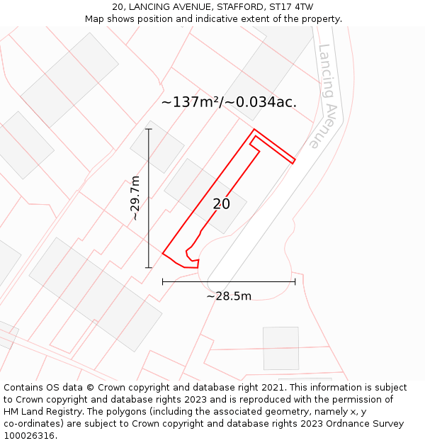 20, LANCING AVENUE, STAFFORD, ST17 4TW: Plot and title map