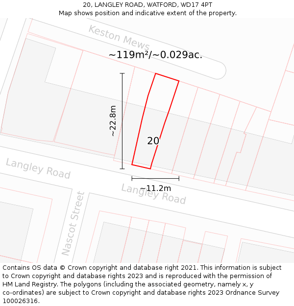 20, LANGLEY ROAD, WATFORD, WD17 4PT: Plot and title map