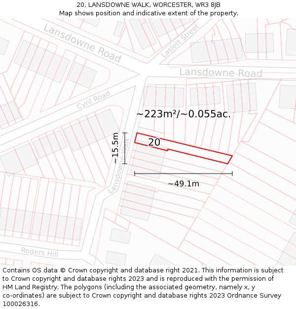 20, LANSDOWNE WALK, WORCESTER, WR3 8JB: Plot and title map