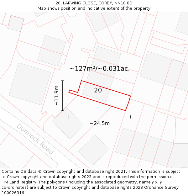 20, LAPWING CLOSE, CORBY, NN18 8DJ: Plot and title map