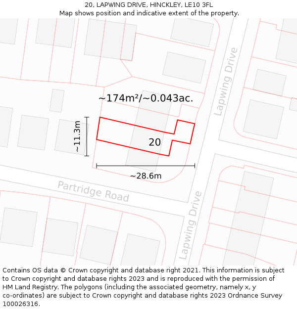 20, LAPWING DRIVE, HINCKLEY, LE10 3FL: Plot and title map