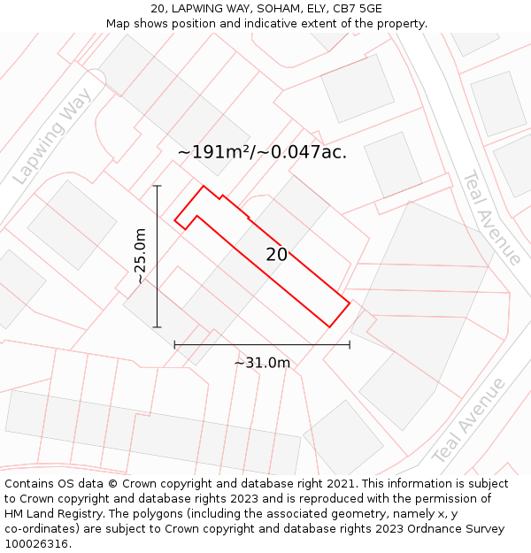 20, LAPWING WAY, SOHAM, ELY, CB7 5GE: Plot and title map