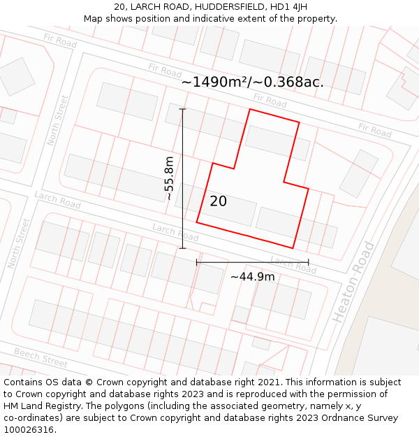 20, LARCH ROAD, HUDDERSFIELD, HD1 4JH: Plot and title map