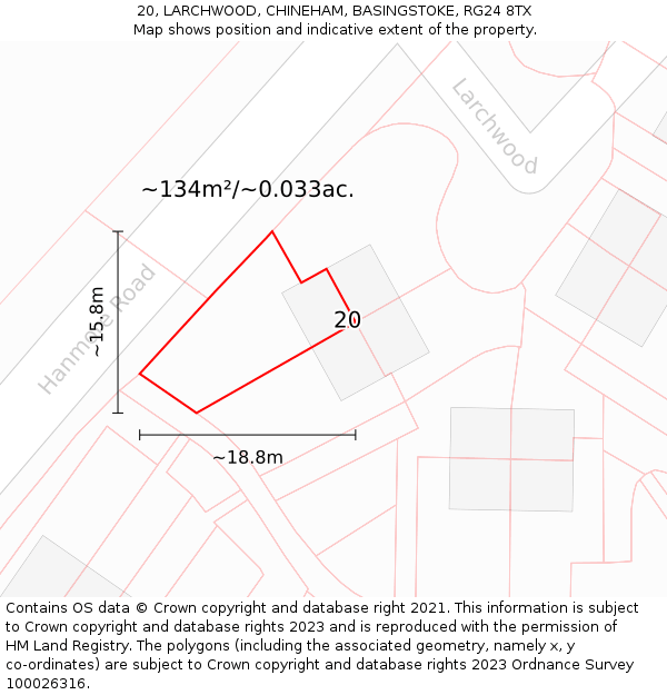 20, LARCHWOOD, CHINEHAM, BASINGSTOKE, RG24 8TX: Plot and title map