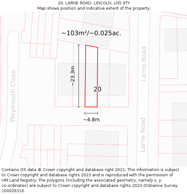20, LARNE ROAD, LINCOLN, LN5 9TY: Plot and title map