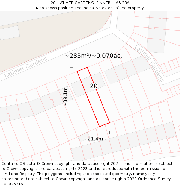20, LATIMER GARDENS, PINNER, HA5 3RA: Plot and title map