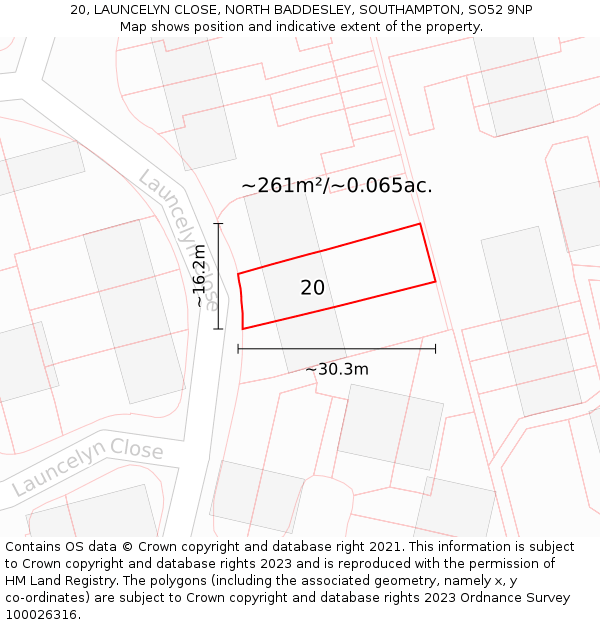 20, LAUNCELYN CLOSE, NORTH BADDESLEY, SOUTHAMPTON, SO52 9NP: Plot and title map