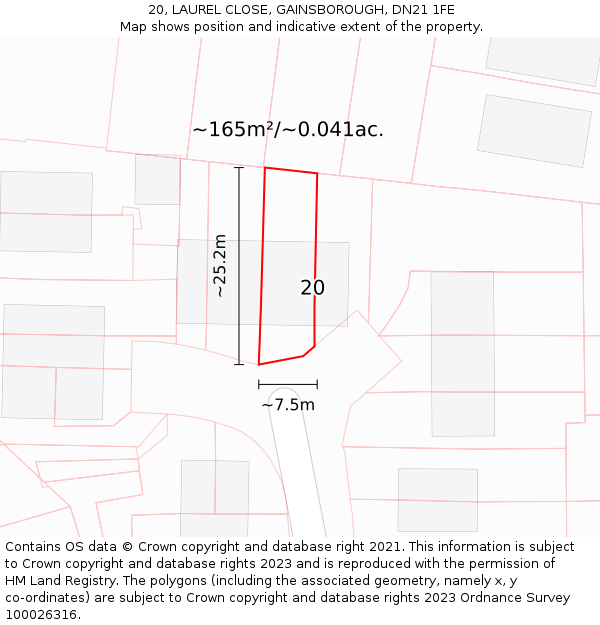 20, LAUREL CLOSE, GAINSBOROUGH, DN21 1FE: Plot and title map