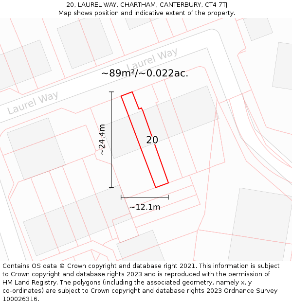 20, LAUREL WAY, CHARTHAM, CANTERBURY, CT4 7TJ: Plot and title map