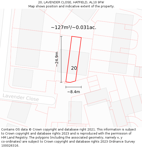 20, LAVENDER CLOSE, HATFIELD, AL10 9FW: Plot and title map
