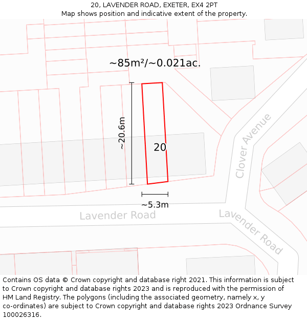 20, LAVENDER ROAD, EXETER, EX4 2PT: Plot and title map