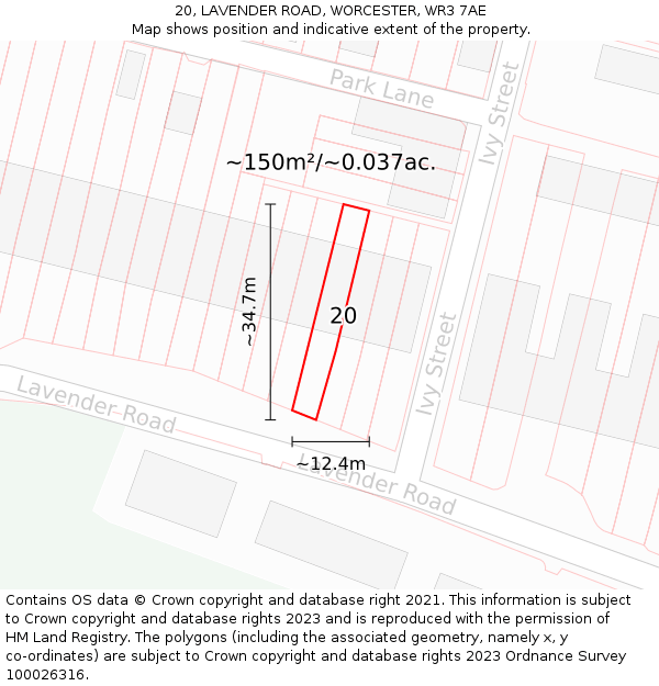 20, LAVENDER ROAD, WORCESTER, WR3 7AE: Plot and title map