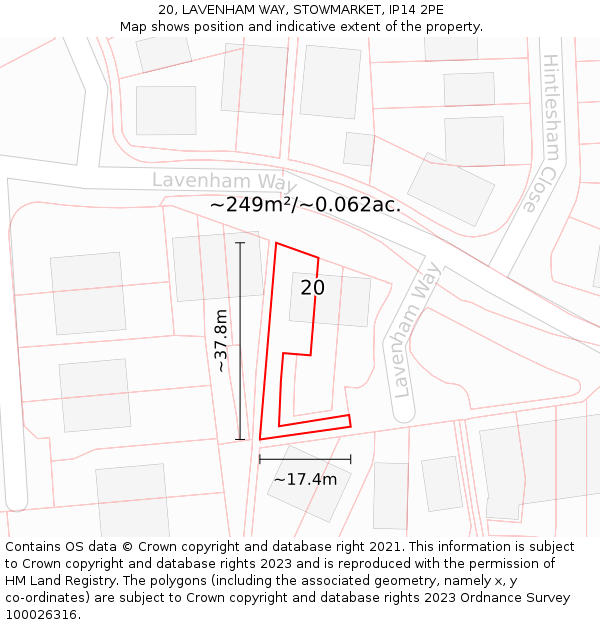 20, LAVENHAM WAY, STOWMARKET, IP14 2PE: Plot and title map