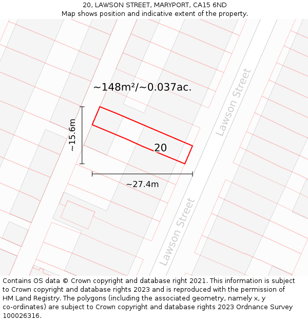 20, LAWSON STREET, MARYPORT, CA15 6ND: Plot and title map