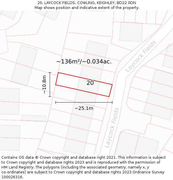 20, LAYCOCK FIELDS, COWLING, KEIGHLEY, BD22 0DN: Plot and title map