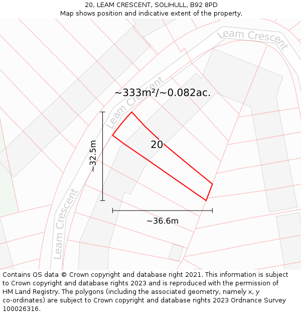 20, LEAM CRESCENT, SOLIHULL, B92 8PD: Plot and title map