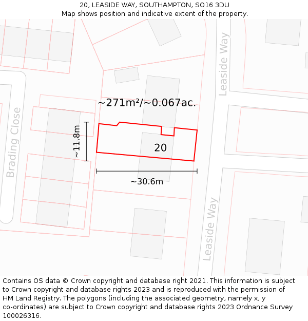 20, LEASIDE WAY, SOUTHAMPTON, SO16 3DU: Plot and title map