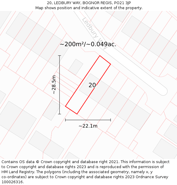 20, LEDBURY WAY, BOGNOR REGIS, PO21 3JP: Plot and title map