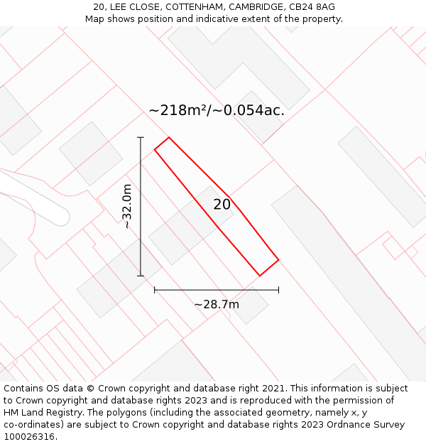 20, LEE CLOSE, COTTENHAM, CAMBRIDGE, CB24 8AG: Plot and title map