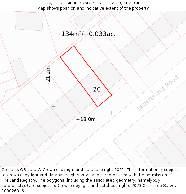 20, LEECHMERE ROAD, SUNDERLAND, SR2 9NB: Plot and title map