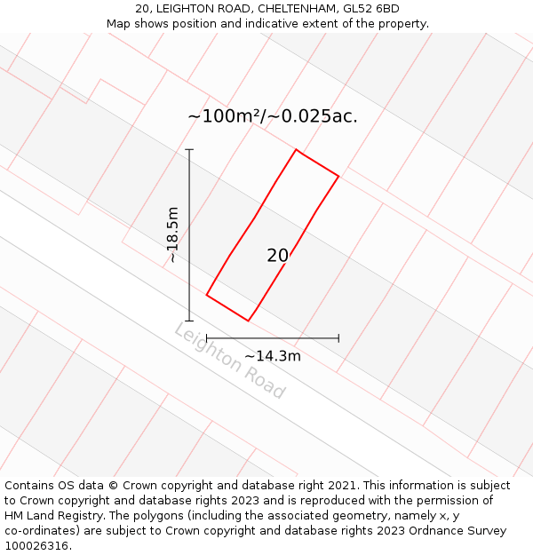 20, LEIGHTON ROAD, CHELTENHAM, GL52 6BD: Plot and title map