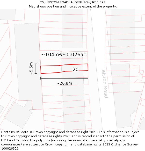 20, LEISTON ROAD, ALDEBURGH, IP15 5PR: Plot and title map
