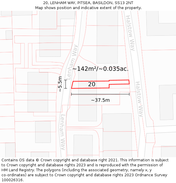 20, LENHAM WAY, PITSEA, BASILDON, SS13 2NT: Plot and title map