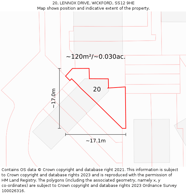 20, LENNOX DRIVE, WICKFORD, SS12 9HE: Plot and title map