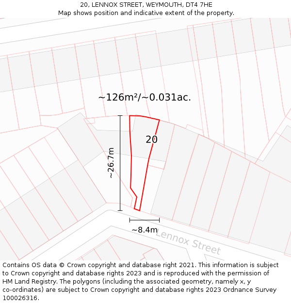 20, LENNOX STREET, WEYMOUTH, DT4 7HE: Plot and title map