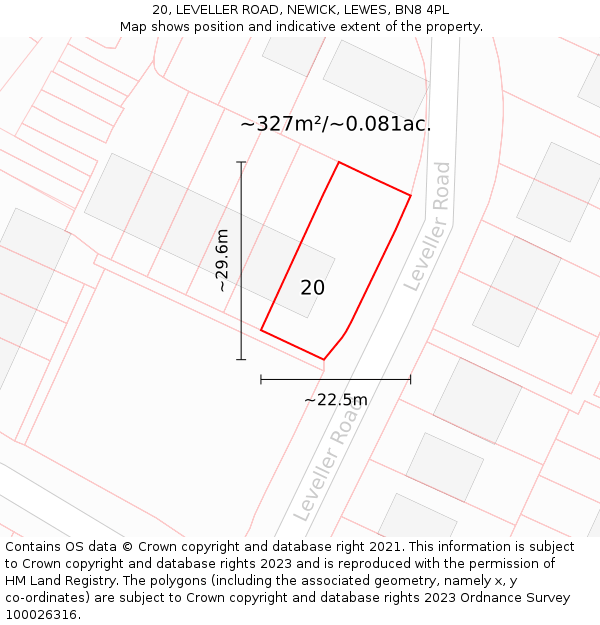 20, LEVELLER ROAD, NEWICK, LEWES, BN8 4PL: Plot and title map