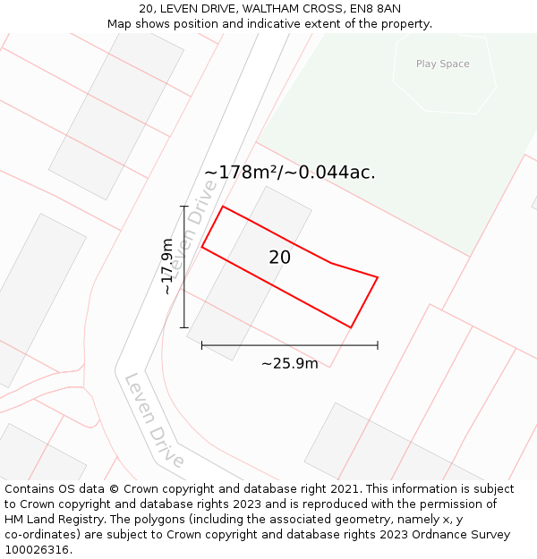 20, LEVEN DRIVE, WALTHAM CROSS, EN8 8AN: Plot and title map