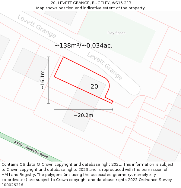 20, LEVETT GRANGE, RUGELEY, WS15 2FB: Plot and title map
