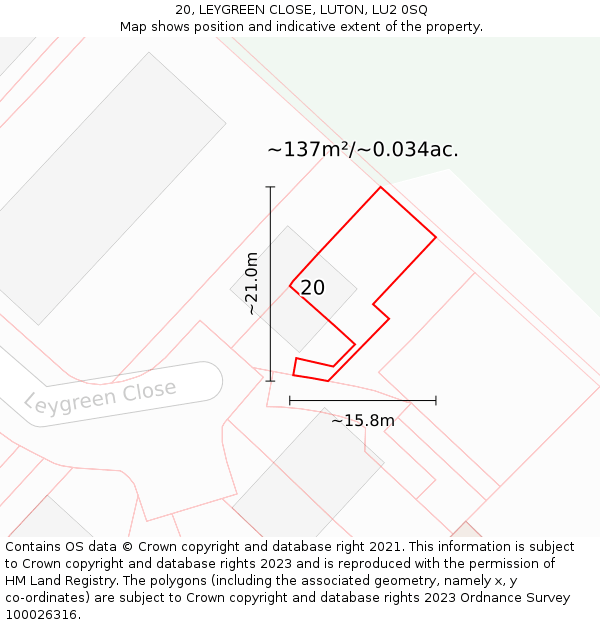 20, LEYGREEN CLOSE, LUTON, LU2 0SQ: Plot and title map