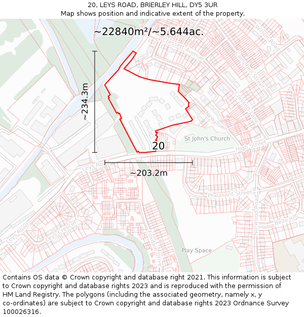 20, LEYS ROAD, BRIERLEY HILL, DY5 3UR: Plot and title map