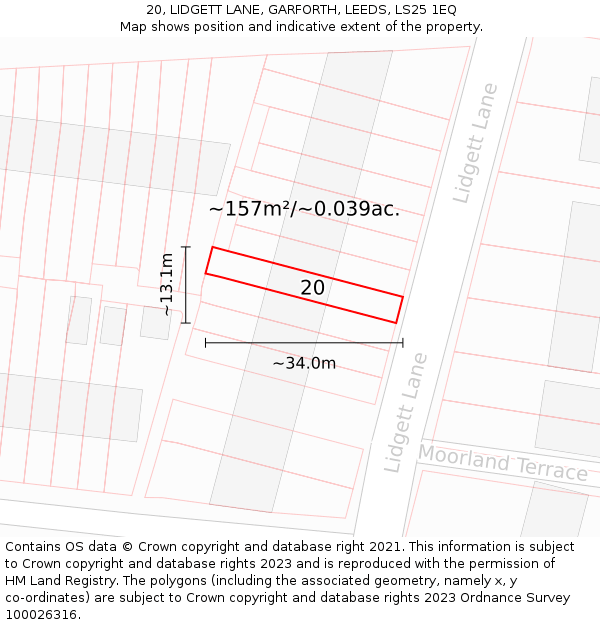 20, LIDGETT LANE, GARFORTH, LEEDS, LS25 1EQ: Plot and title map
