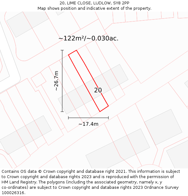 20, LIME CLOSE, LUDLOW, SY8 2PP: Plot and title map