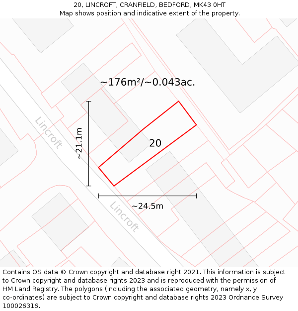 20, LINCROFT, CRANFIELD, BEDFORD, MK43 0HT: Plot and title map