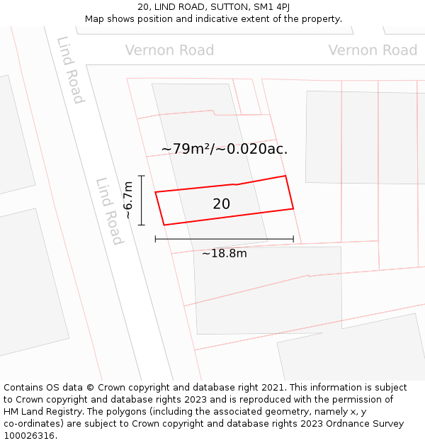 20, LIND ROAD, SUTTON, SM1 4PJ: Plot and title map