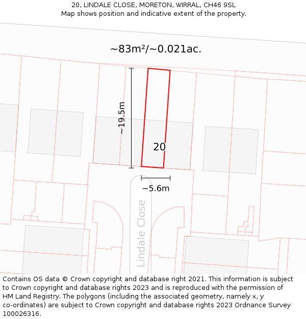 20, LINDALE CLOSE, MORETON, WIRRAL, CH46 9SL: Plot and title map