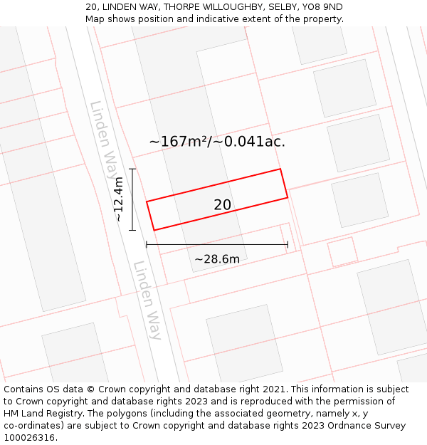 20, LINDEN WAY, THORPE WILLOUGHBY, SELBY, YO8 9ND: Plot and title map